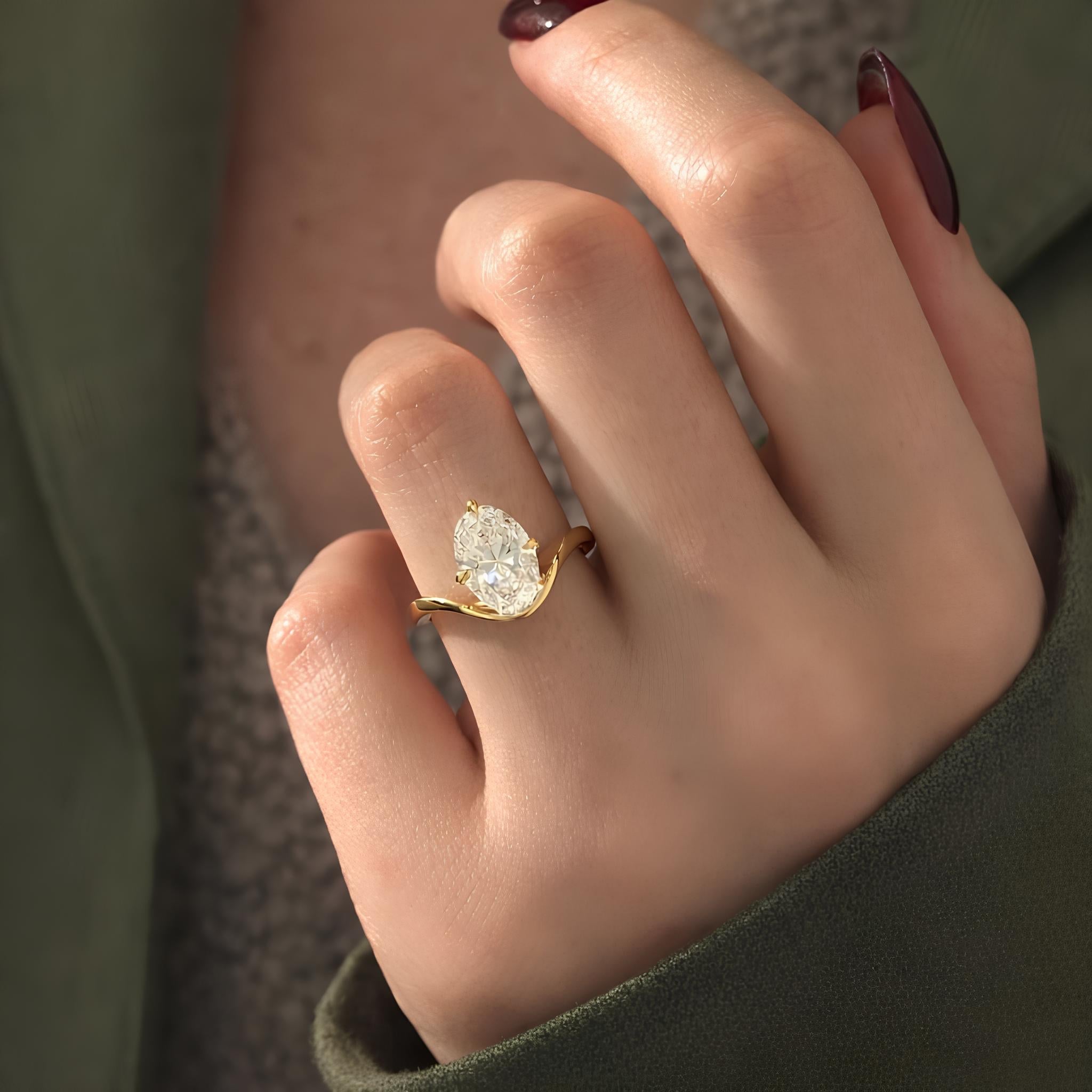 2.50 Carat Oval Cut Lab Grown Diamond Ring Curved Band - Mivaan Fine Jewelry