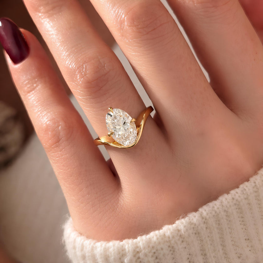2.50 Carat Oval Cut Lab Grown Diamond Ring Curved Band - Mivaan Fine Jewelry