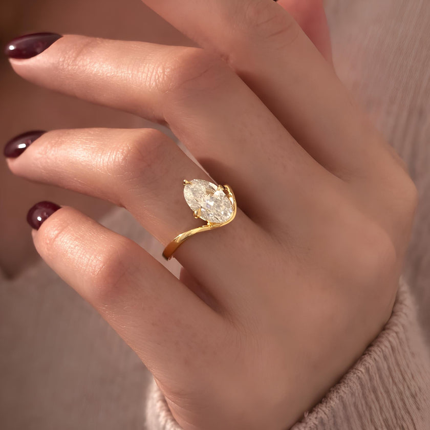 2.50 Carat Oval Cut Lab Grown Diamond Ring Curved Band - Mivaan Fine Jewelry