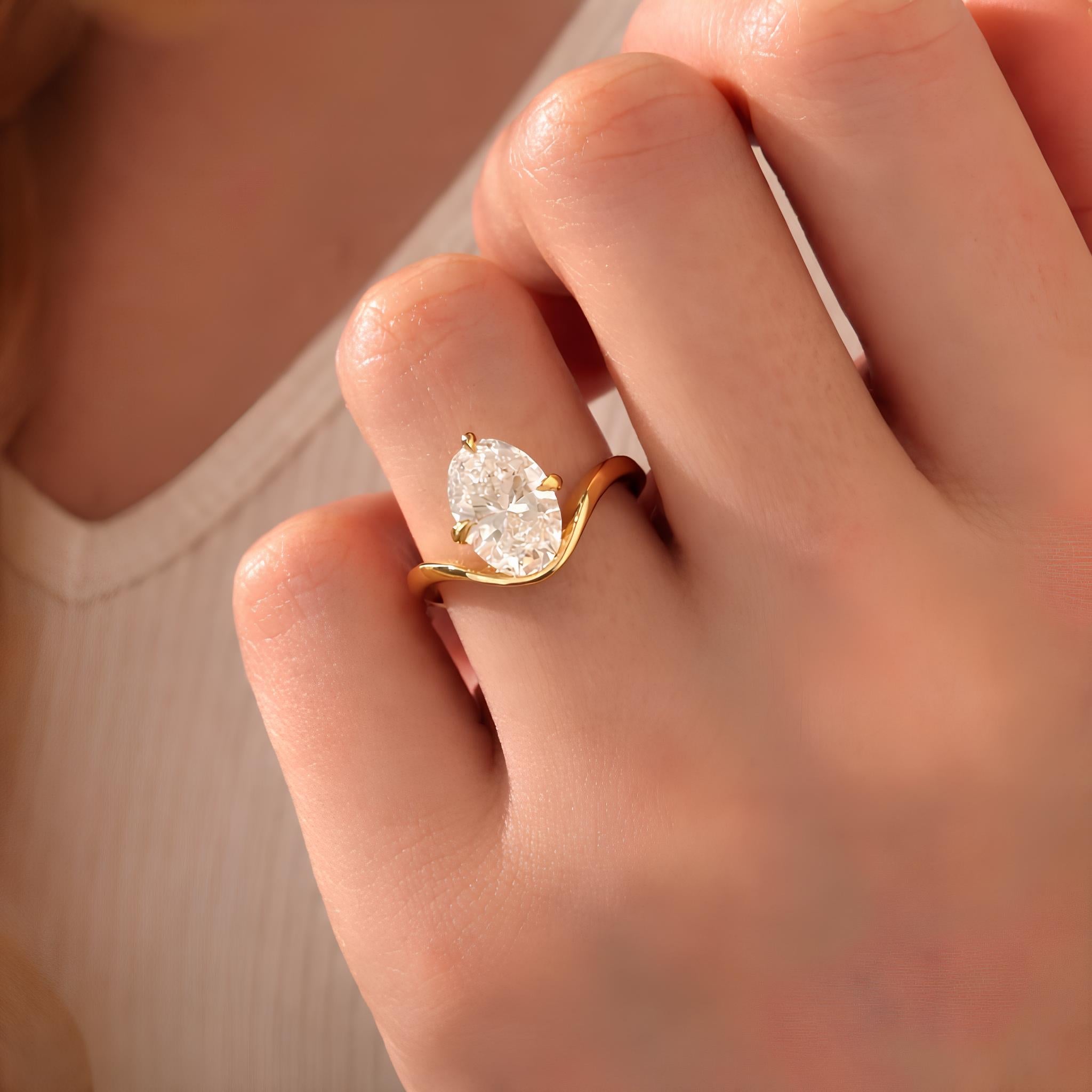 2.50 Carat Oval Cut Lab Grown Diamond Ring Curved Band - Mivaan Fine Jewelry