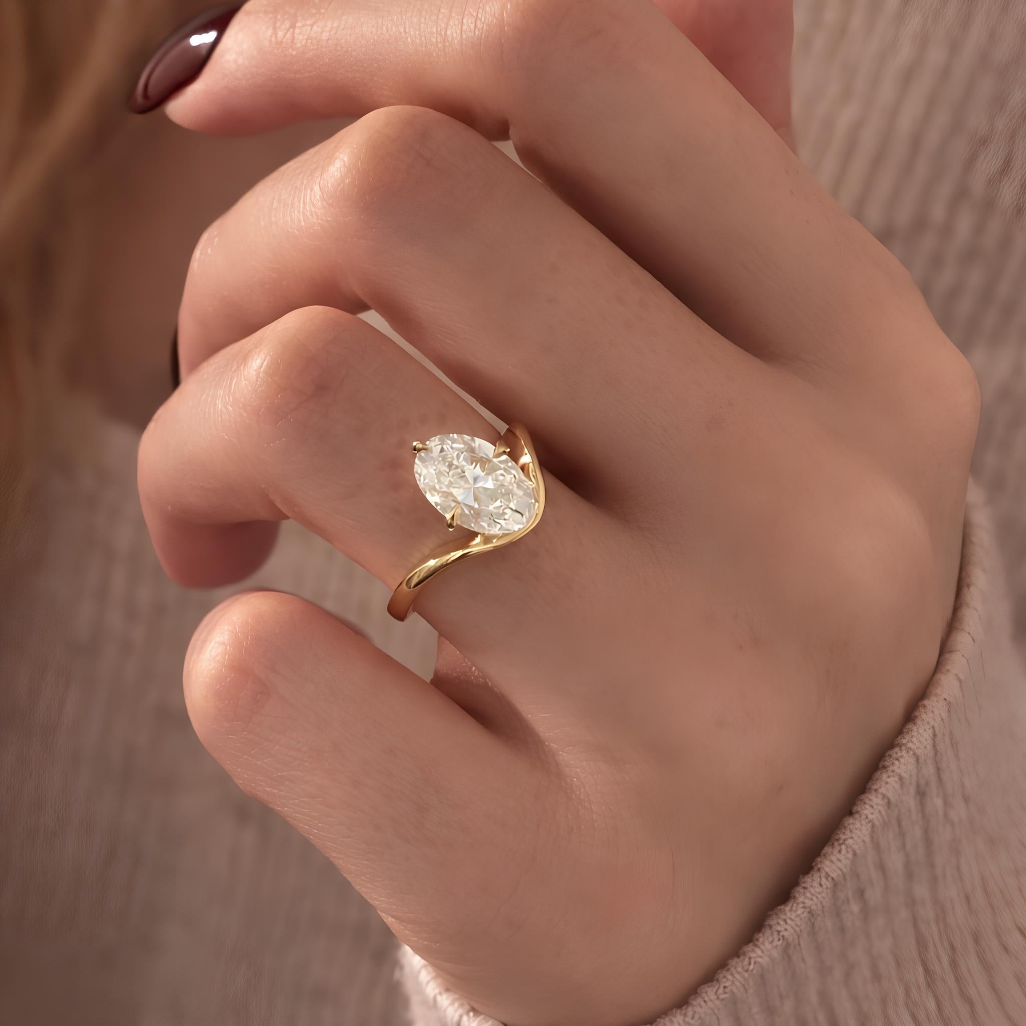 2.50 Carat Oval Cut Lab Grown Diamond Ring Curved Band - Mivaan Fine Jewelry