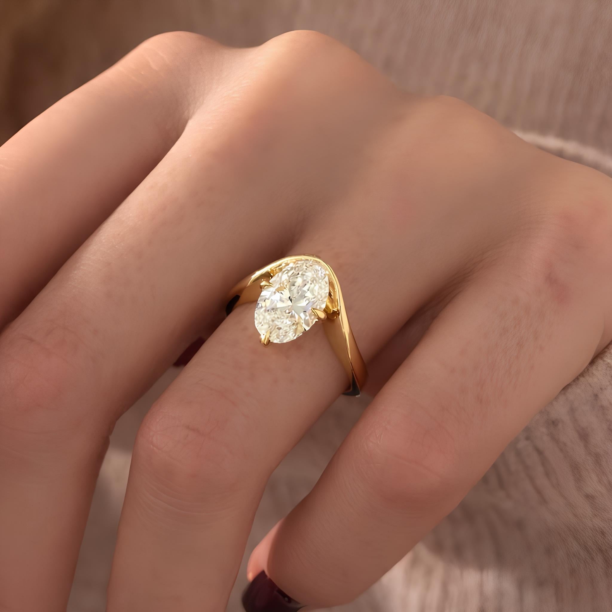2.50 Carat Oval Cut Lab Grown Diamond Ring Curved Band - Mivaan Fine Jewelry