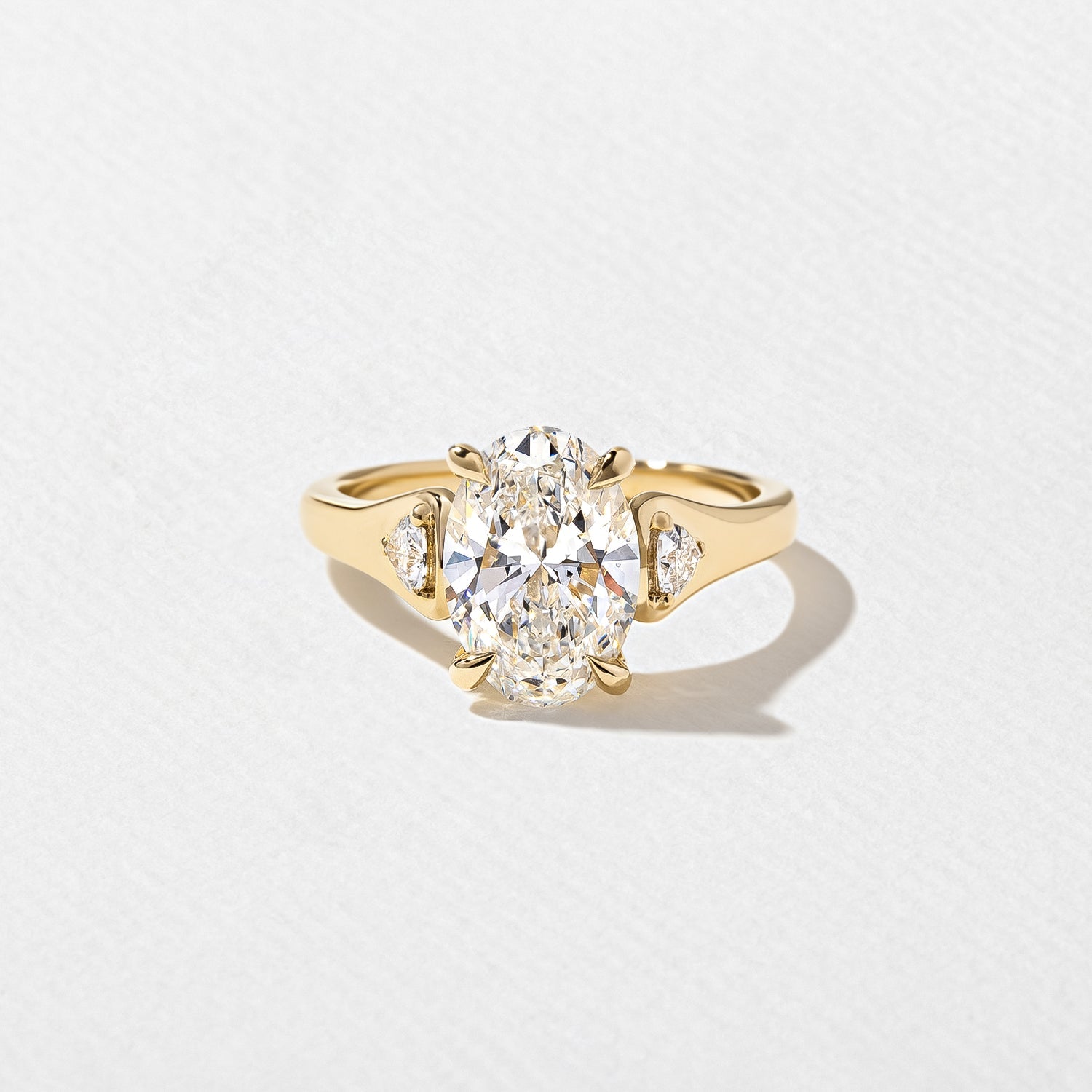 2.50 Carat Oval Cut Lab Grown Diamond Ring with Trillion Side Stones in 14K Solid Gold - Mivaan Fine Jewelry