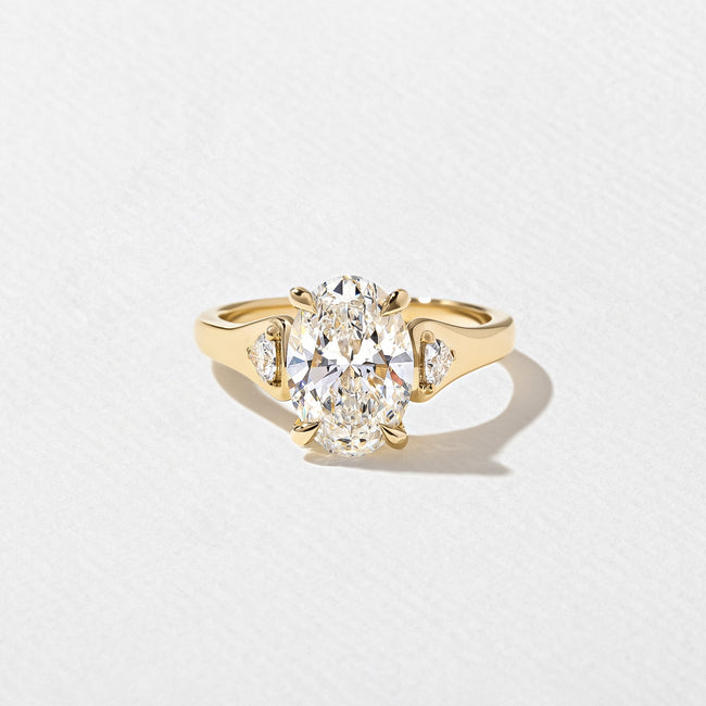 2.50 Carat Oval Cut Lab Grown Diamond Ring with Trillion Side Stones in 14K Solid Gold - Mivaan Fine Jewelry