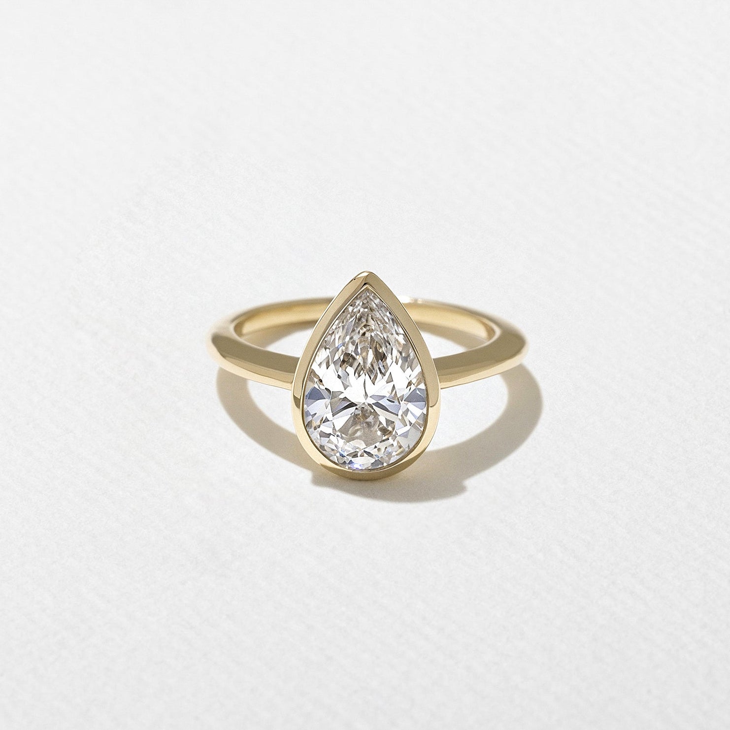 2.50 carat pear cut lab grown diamond bezel set ring