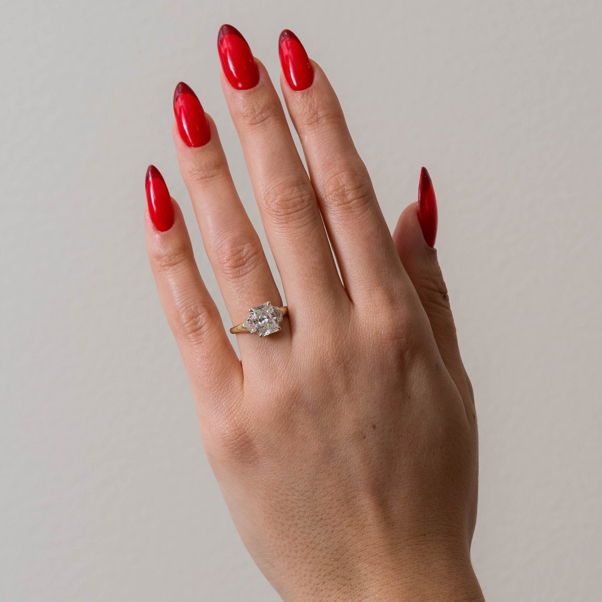 2.50 Carat Radiant Cut Lab Grown Diamond Three Stone Ring in 14K Yellow Gold - Mivaan Fine Jewelry
