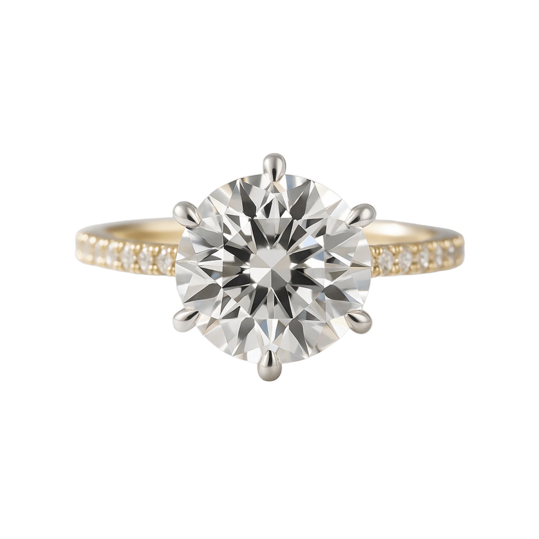 2.50 Carat Round Cut Diamond Engagement Ring 6 Prong Pave Band - Mivaan Fine Jewelry