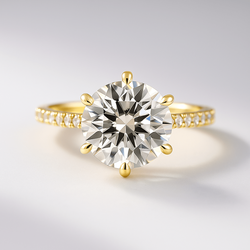 2.50 Carat Round Cut Diamond Engagement Ring 6 Prong Pave Band - Mivaan Fine Jewelry