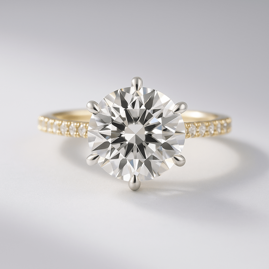 2.50 Carat Round Cut Diamond Engagement Ring 6 Prong Pave Band - Mivaan Fine Jewelry