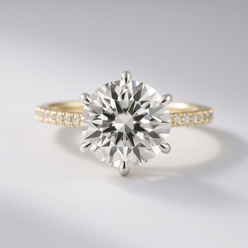 2.50 Carat Round Cut Diamond Engagement Ring 6 Prong Pave Band - Mivaan Fine Jewelry