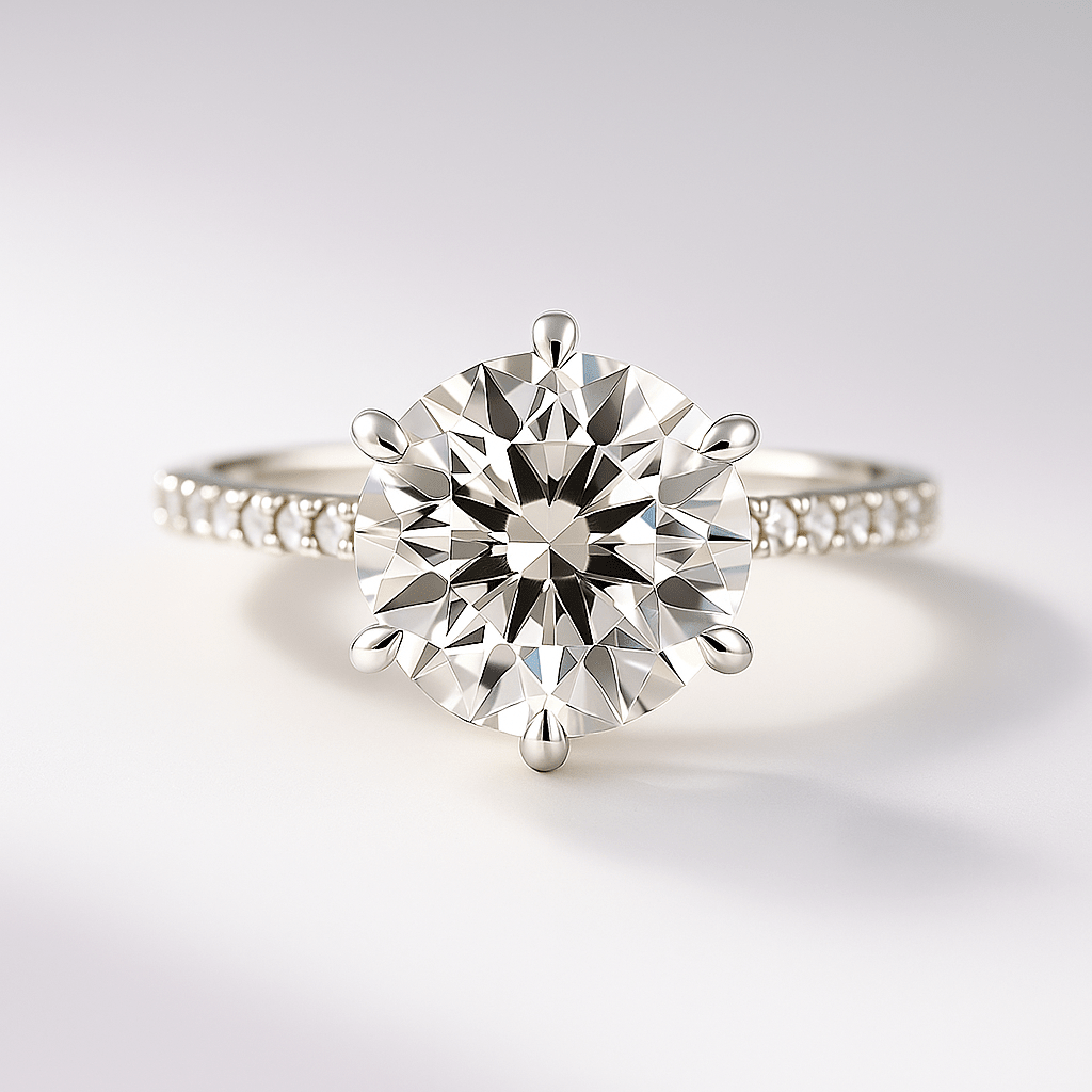 2.50 Carat Round Cut Diamond Engagement Ring 6 Prong Pave Band - Mivaan Fine Jewelry
