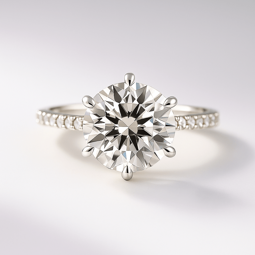2.50 Carat Round Cut Diamond Engagement Ring 6 Prong Pave Band - Mivaan Fine Jewelry