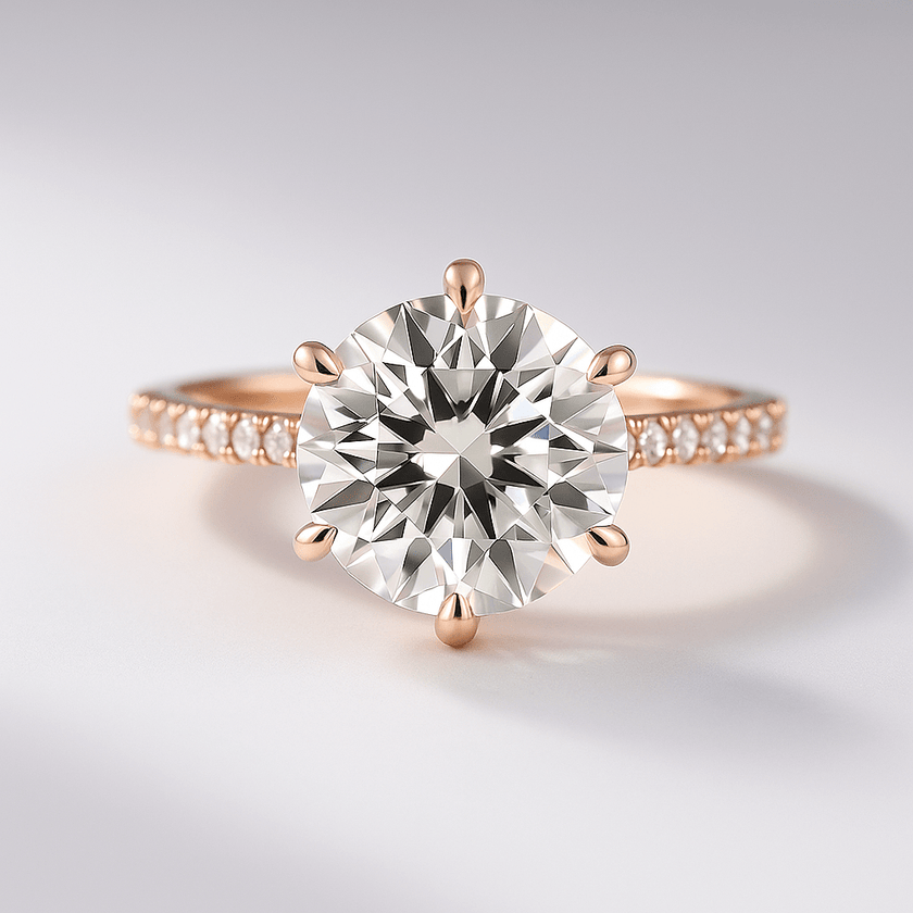2.50 Carat Round Cut Diamond Engagement Ring 6 Prong Pave Band - Mivaan Fine Jewelry