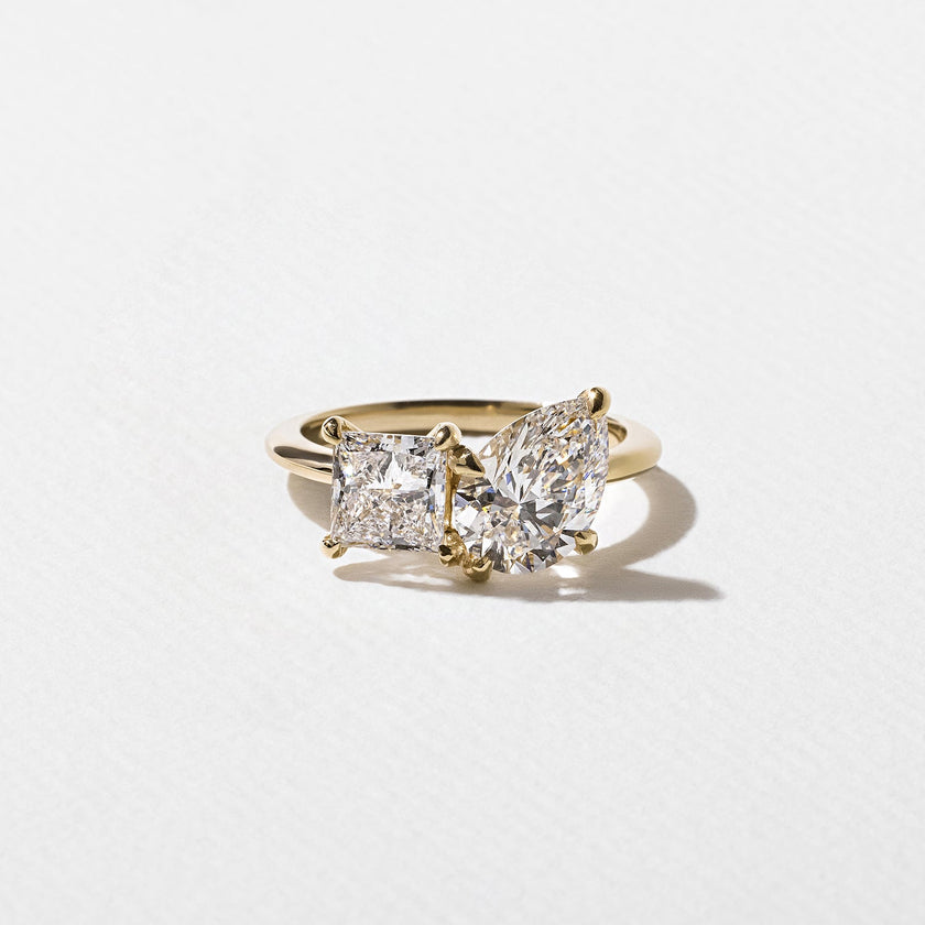 2.60 Carat Princess & Pear Cut Lab Grown Diamond Toi et Moi Ring in 14K Solid Gold - Mivaan Fine Jewelry