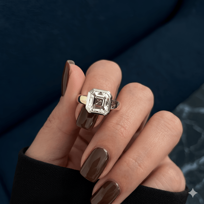 3 Carat Asscher Cut Diamond Bezel Set Ring for Women - Mivaan Fine Jewelry
