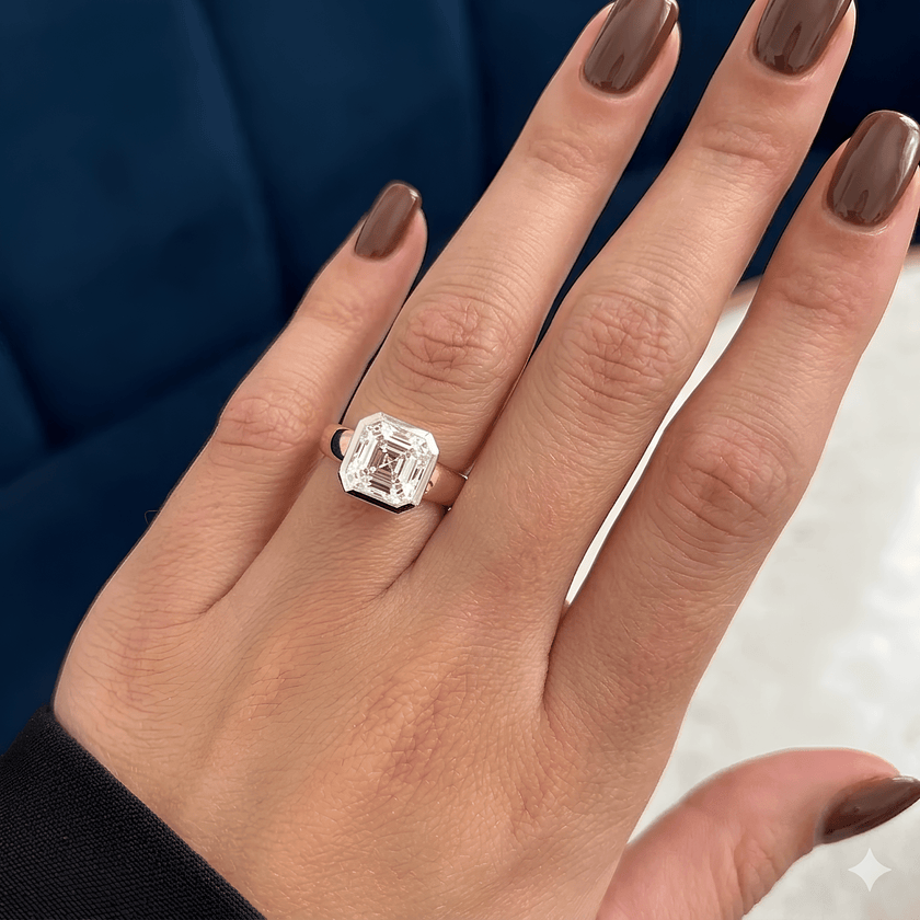 3 Carat Asscher Cut Diamond Bezel Set Ring for Women - Mivaan Fine Jewelry