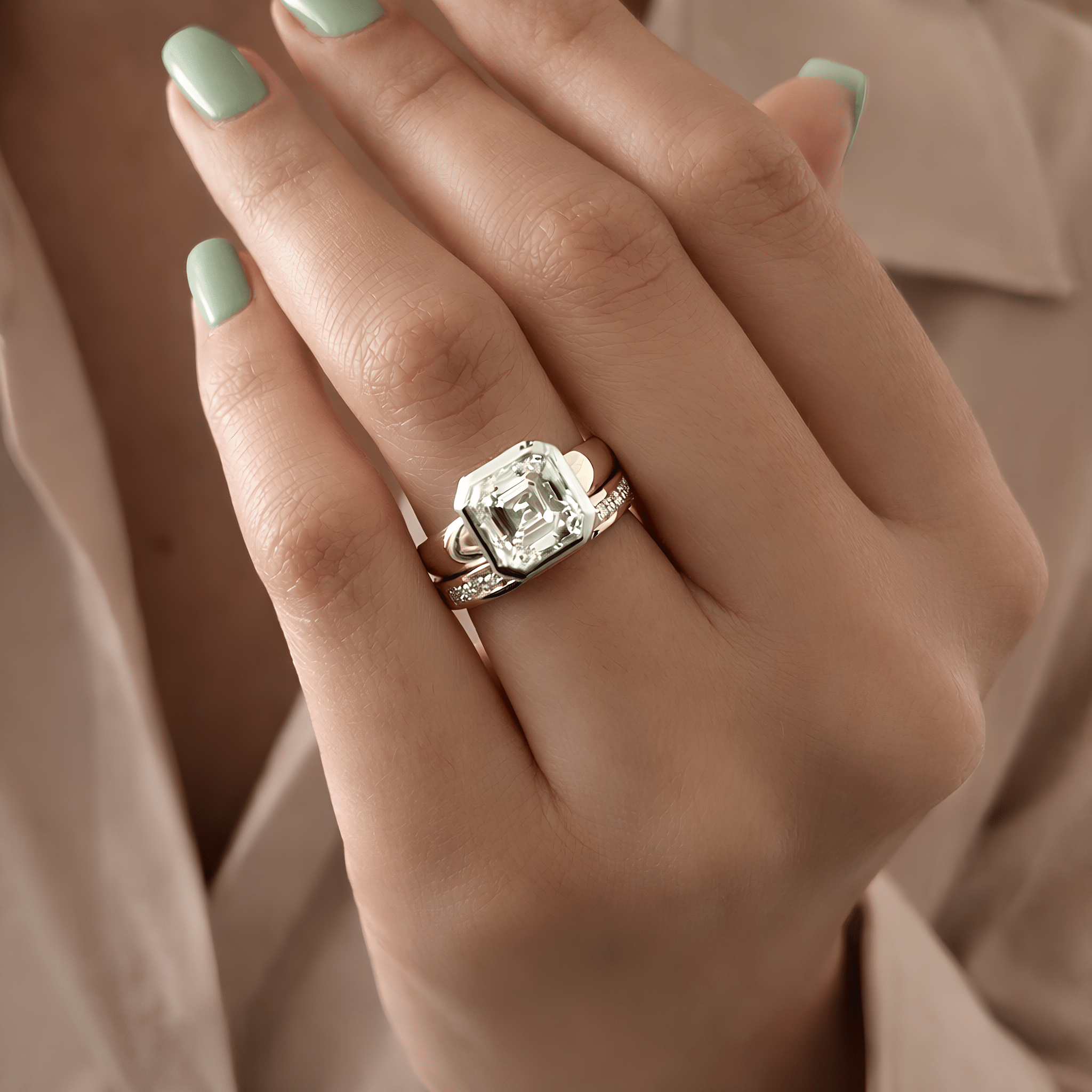 3 Carat Asscher Cut Lab Grown Diamond Bezel Set Ring 14K Solid Gold - Mivaan Fine Jewelry