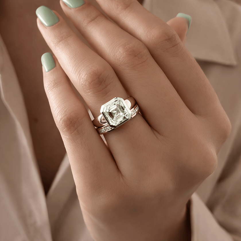 3 Carat Asscher Cut Lab Grown Diamond Bezel Set Ring 14K Solid Gold - Mivaan Fine Jewelry