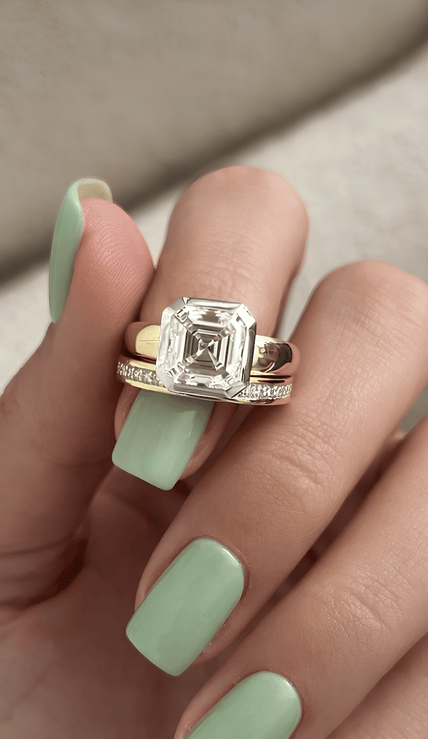 3 Carat Asscher Cut Lab Grown Diamond Bezel Set Ring 14K Solid Gold - Mivaan Fine Jewelry