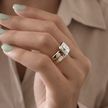 3 Carat Asscher Cut Lab Grown Diamond Bezel Set Ring 14K Solid Gold - Mivaan Fine Jewelry