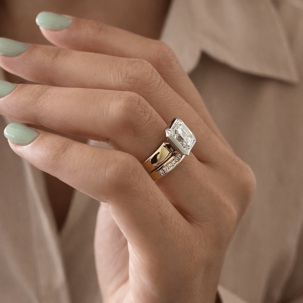 3 Carat Asscher Cut Lab Grown Diamond Bezel Set Ring for Women - Mivaan Fine Jewelry