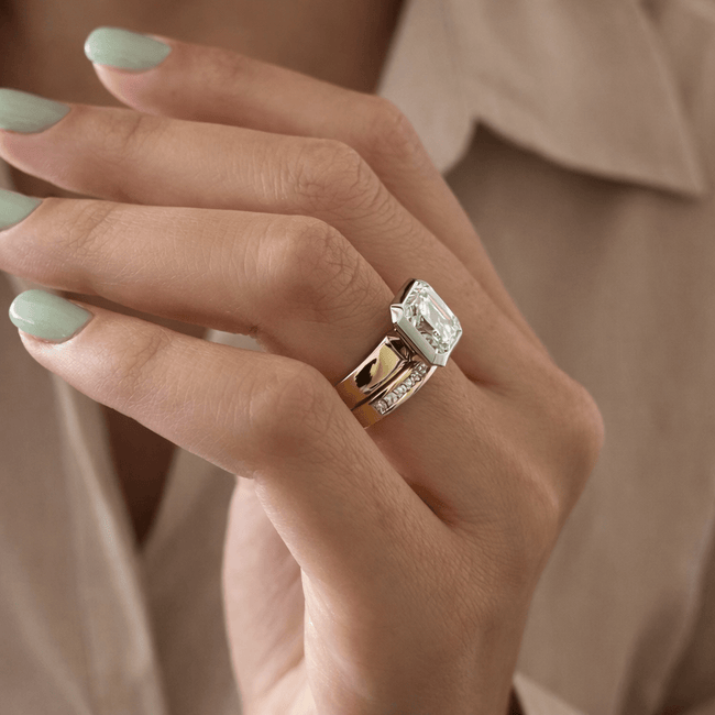 3 Carat Asscher Cut Lab Grown Diamond Bezel Set Ring for Women - Mivaan Fine Jewelry
