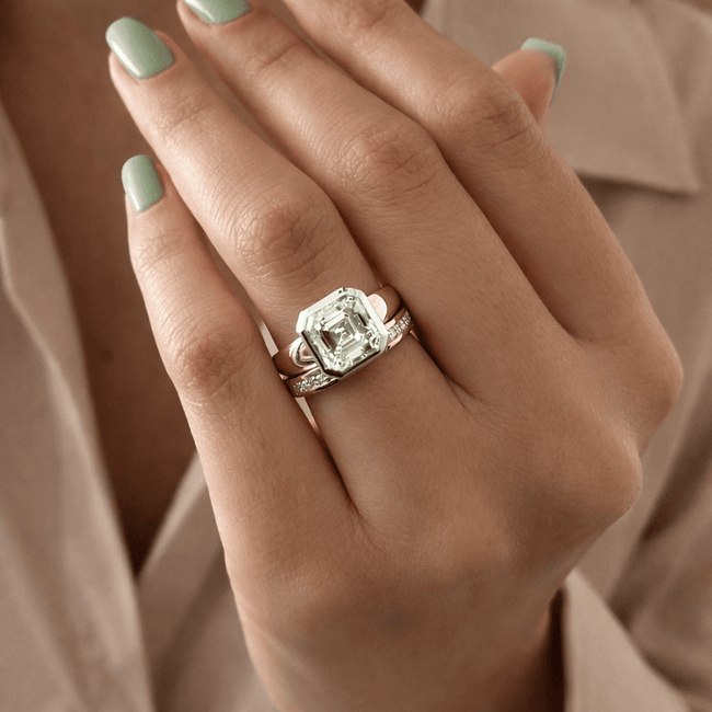 3 Carat Asscher Cut Lab Grown Diamond Bezel Set Ring for Women - Mivaan Fine Jewelry