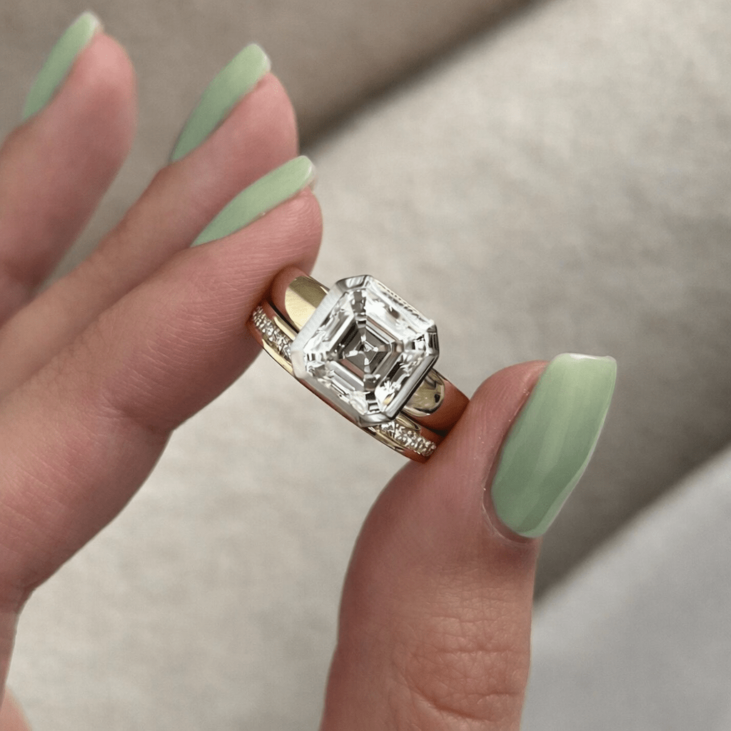 3 Carat Asscher Cut Lab Grown Diamond Bezel Set Ring for Women - Mivaan Fine Jewelry