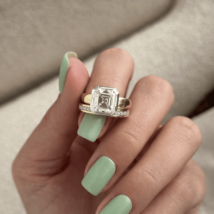3 Carat Asscher Cut Lab Grown Diamond Bezel Set Ring for Women - Mivaan Fine Jewelry