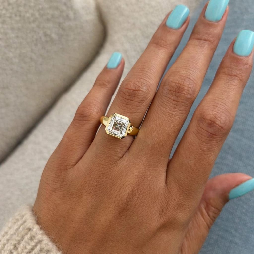 3 Carat Asscher Lab Grown Diamond Thick Band Engagement Ring - Mivaan Fine Jewelry