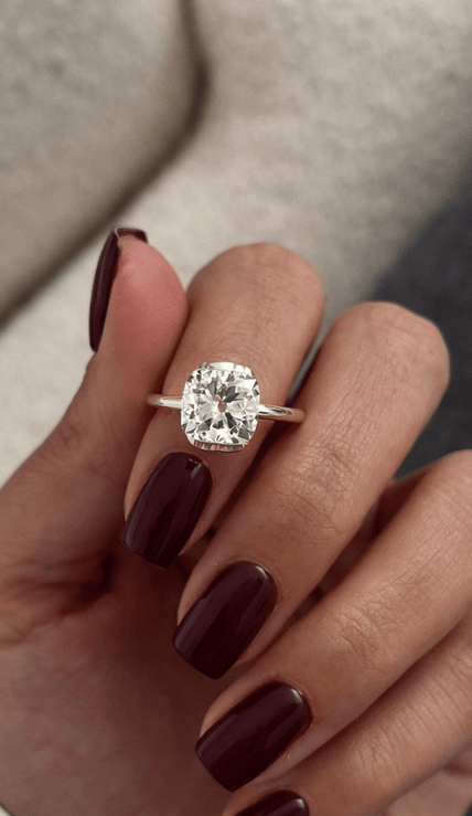 3 Carat Cushion Lab Grown Diamond Half Bezel Engagement Ring - Mivaan Fine Jewelry