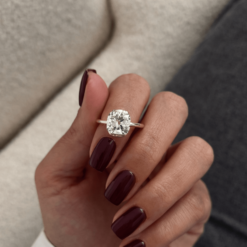 3 Carat Cushion Lab Grown Diamond Half Bezel Engagement Ring - Mivaan Fine Jewelry