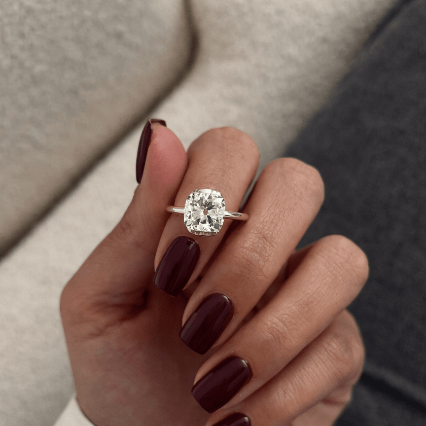3 Carat Cushion Lab Grown Diamond Half Bezel Engagement Ring - Mivaan Fine Jewelry