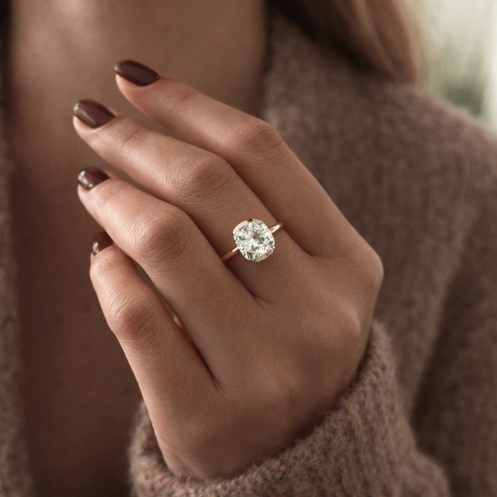 3 Carat Cushion Lab Grown Diamond Half Bezel Engagement Ring - Mivaan Fine Jewelry