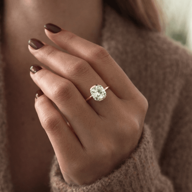3 Carat Cushion Lab Grown Diamond Half Bezel Engagement Ring - Mivaan Fine Jewelry