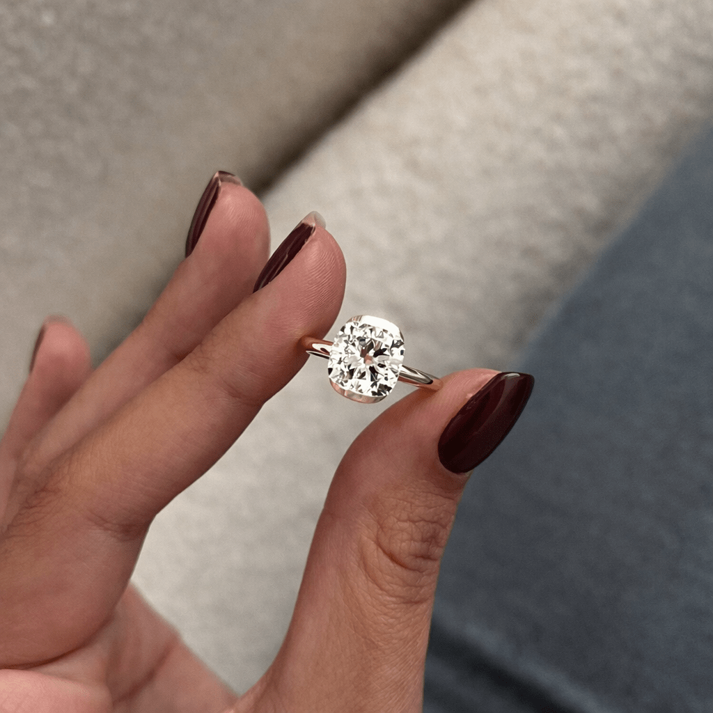 3 Carat Cushion Lab Grown Diamond Half Bezel Engagement Ring - Mivaan Fine Jewelry
