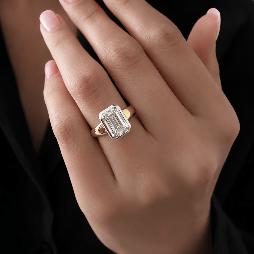 3 Carat Emerald Cut Lab Grown Diamond Bezel Set Ring 14K Solid Gold - Mivaan Fine Jewelry