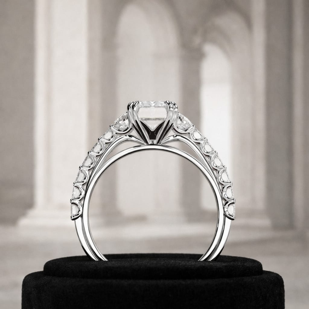 3 Carat Emerald Cut Lab Grown Diamond Ring with Side Stones - Mivaan Fine Jewelry