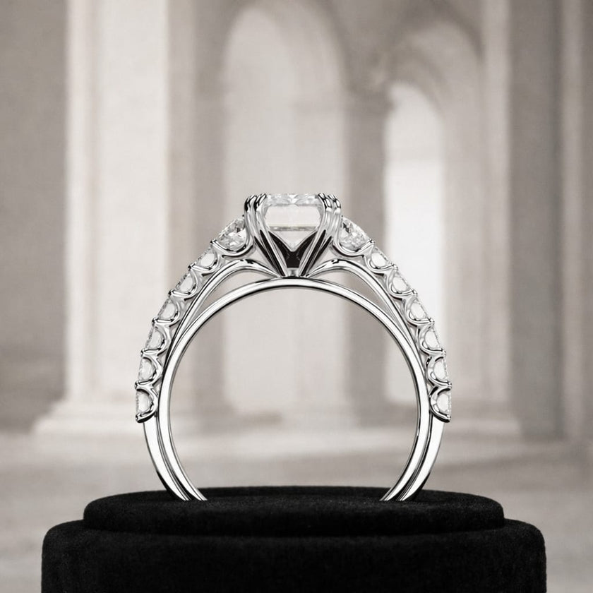 3 Carat Emerald Cut Lab Grown Diamond Ring with Side Stones - Mivaan Fine Jewelry