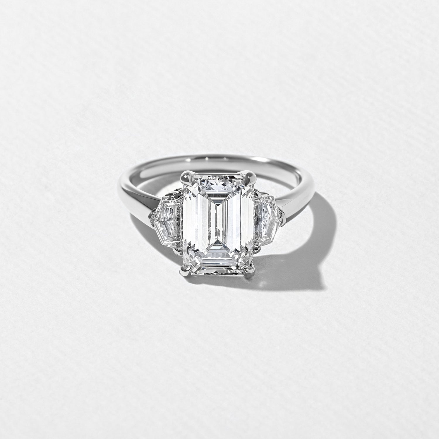 3 Carat Emerald Cut Lab Grown Diamond Three Stone Ring - Mivaan Fine Jewelry