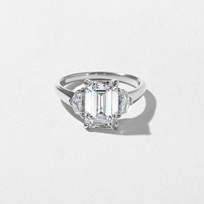 3 Carat Emerald Cut Lab Grown Diamond Three Stone Ring - Mivaan Fine Jewelry