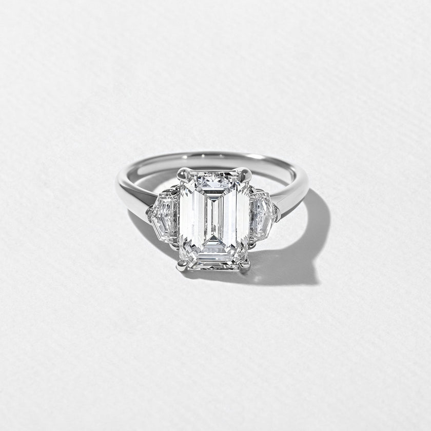 3 Carat Emerald Cut Lab Grown Diamond Three Stone Ring - Mivaan Fine Jewelry