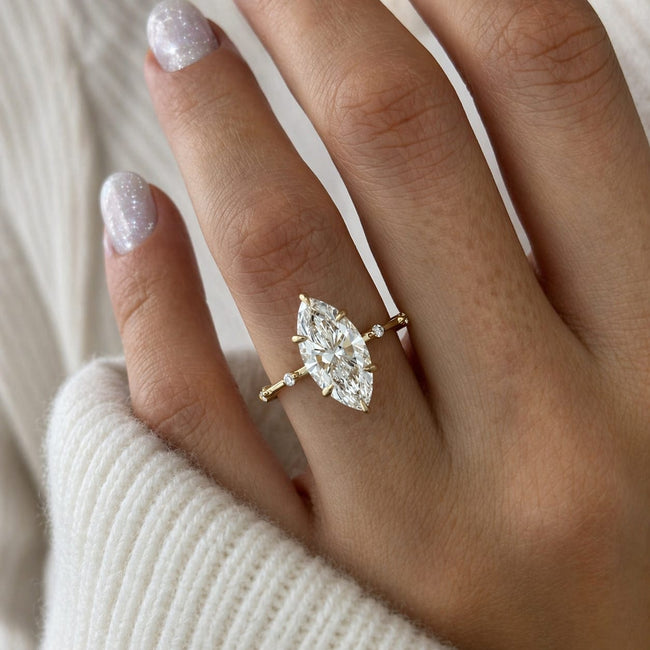 3 Carat Marquise Lab Grown Diamond Minimalist Engagement Ring in Solid Gold - Mivaan Fine Jewelry