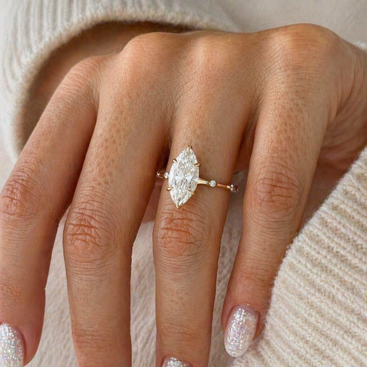 3 Carat Marquise Lab Grown Diamond Minimalist Engagement Ring in Solid Gold - Mivaan Fine Jewelry