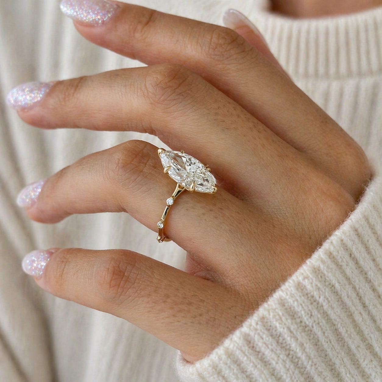 3 Carat Marquise Lab Grown Diamond Minimalist Engagement Ring in Solid Gold - Mivaan Fine Jewelry