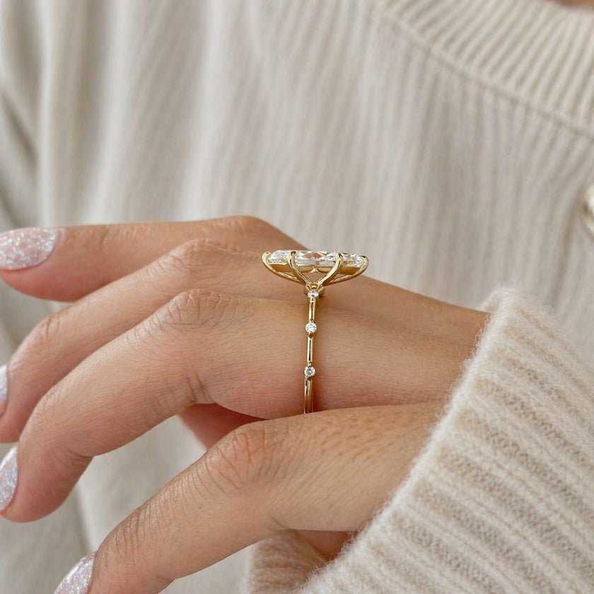 3 Carat Marquise Lab Grown Diamond Minimalist Engagement Ring in Solid Gold - Mivaan Fine Jewelry