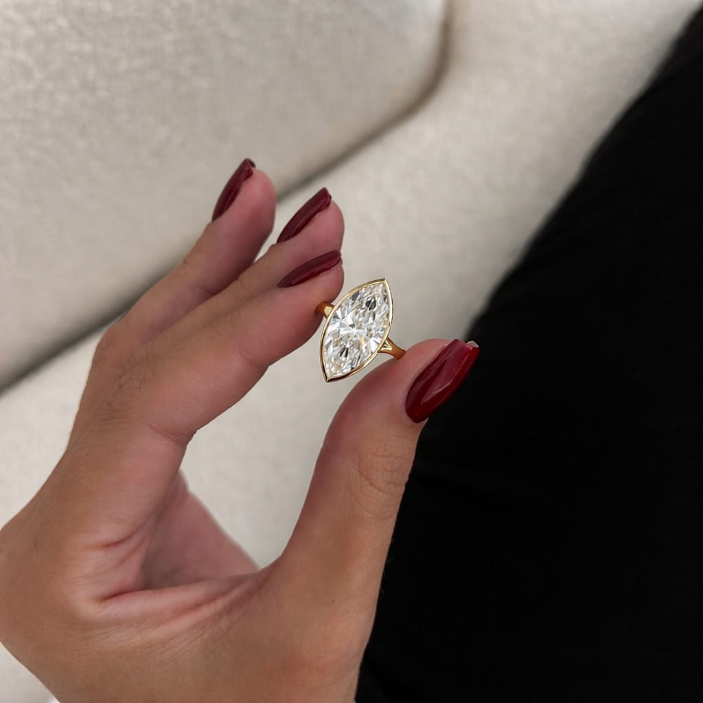3 Carat Marquise Lab Grown Diamond Ring in 18K Solid Gold - Mivaan Fine Jewelry