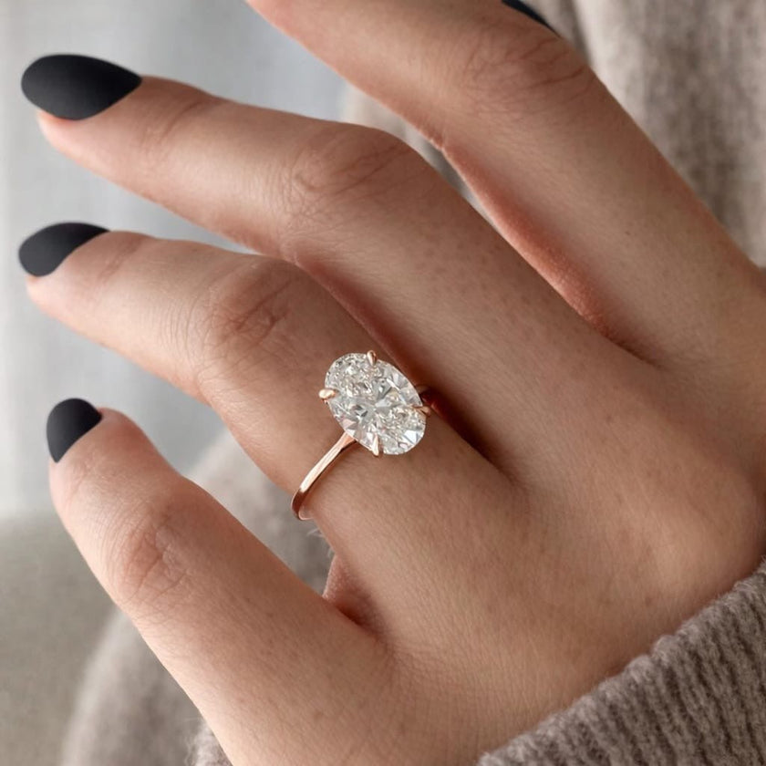 3 Carat Oval Cut Lab Grown Diamond Prong Set Ring in 18K Solid Gold - Mivaan Fine Jewelry