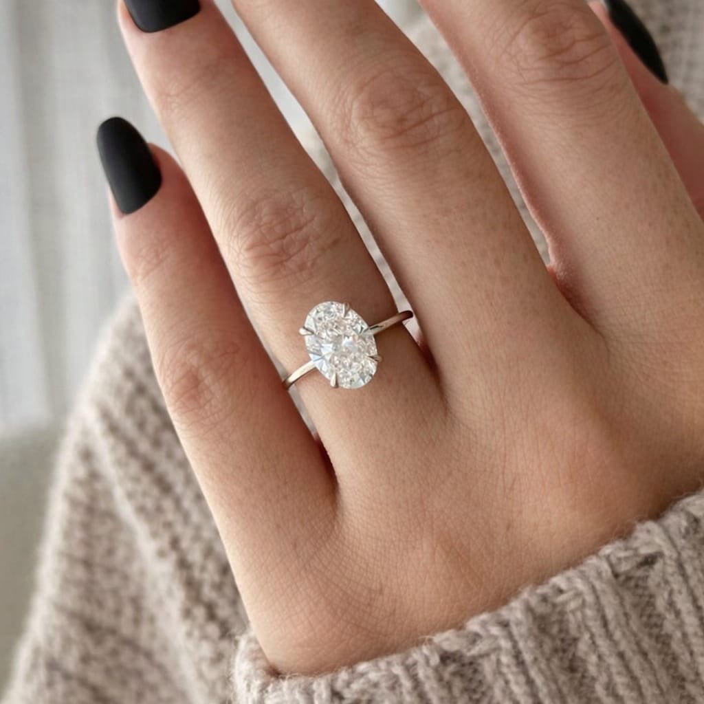 3 Carat Oval Cut Lab Grown Diamond Prong Set Ring in 18K Solid Gold - Mivaan Fine Jewelry