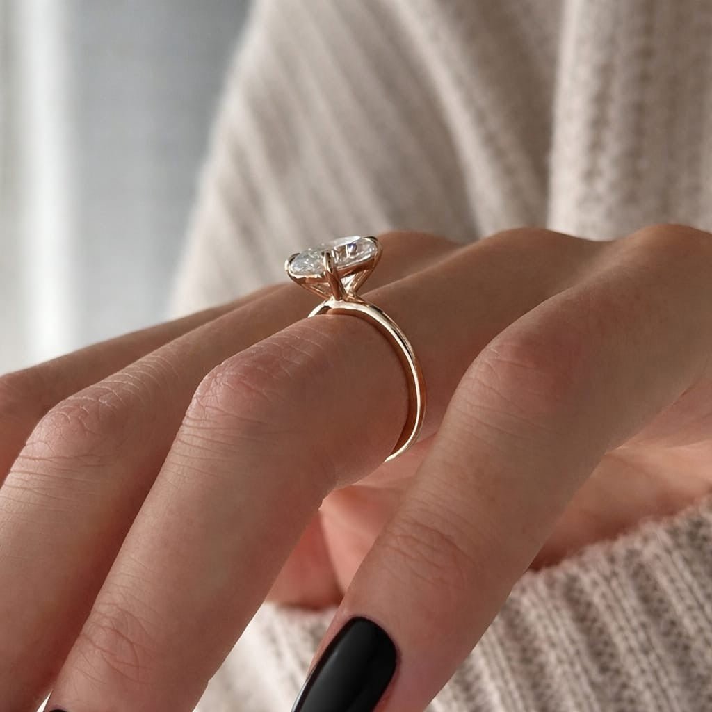 3 Carat Oval Cut Lab Grown Diamond Prong Set Ring in 18K Solid Gold - Mivaan Fine Jewelry